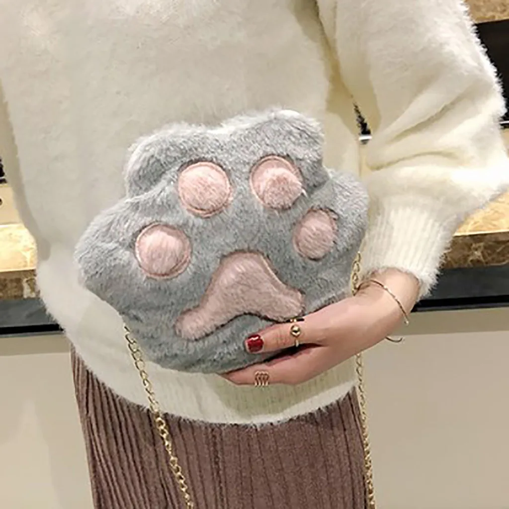 

Women's Cartoon Plush Cute Cat Claw Shoulder Messenger Bag Student Phone Bags