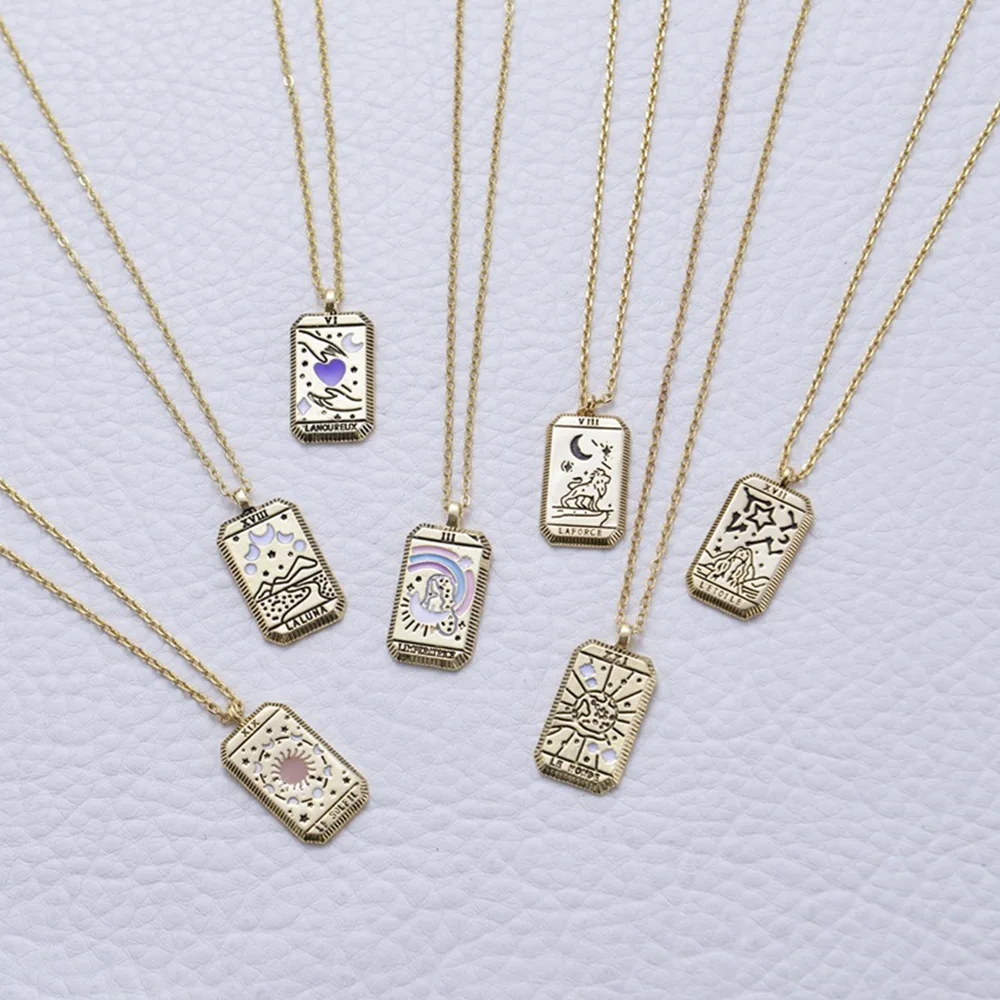 aliexpress.com - 2021 Gothic Tarot Card Pendant Necklace Square Amulet Chain Necklaces Vintage Moon Sun World Love Power Necklace Hot Jewelry