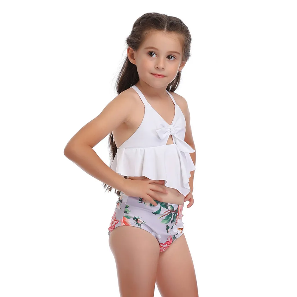 Купальный костюм из двух предметов с принтом для мамы и дочки купальный высокой