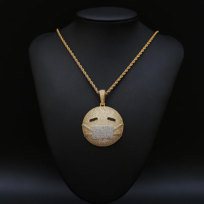 

New Cartoon Mask Pendant Necklace Men Women Micro Paved Hip Hop Bling Cubic Zircon Charm Jewelry Gifts Dropshipping
