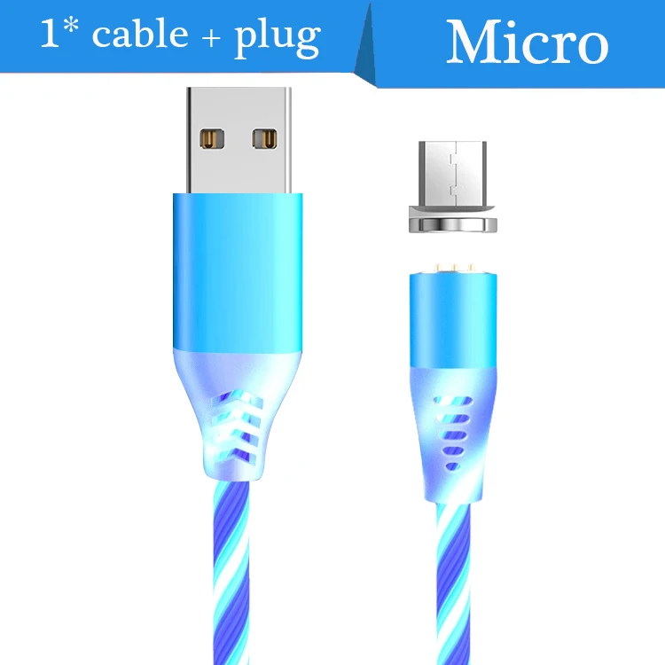 2.4A светодиодный легкий магнит type C Micro USB кабель для Xiaomi huawei Iphone Магнитный кабель для быстрой зарядки шнур для зарядного устройства USB C кабель для передачи данных - Цвет: Blue Micro cable
