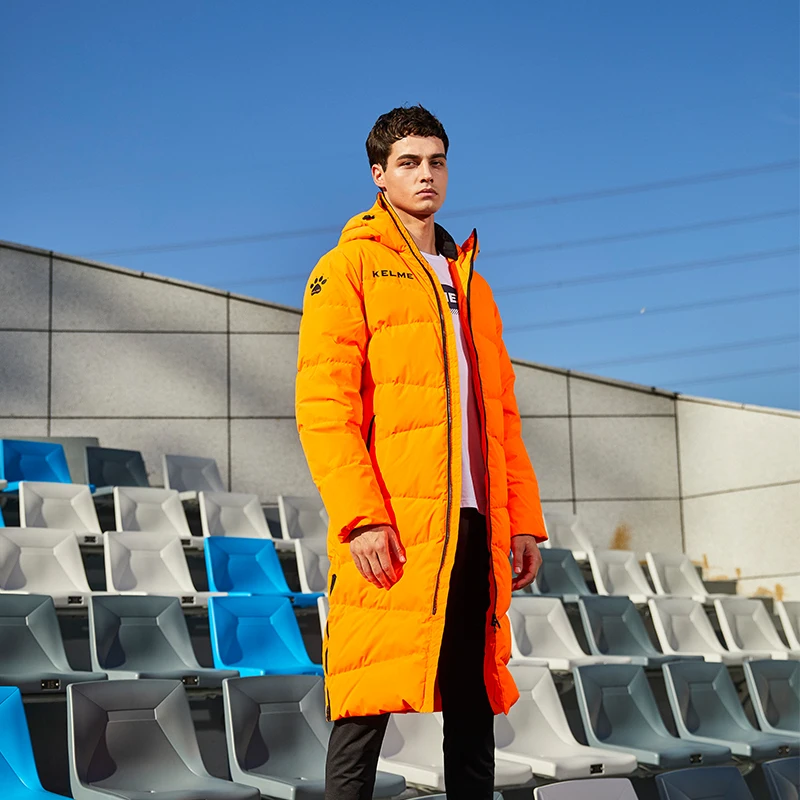 Длинная Куртка KELME с капюшоном для мужчин и женщин пуховик на 80% белом утином пуху