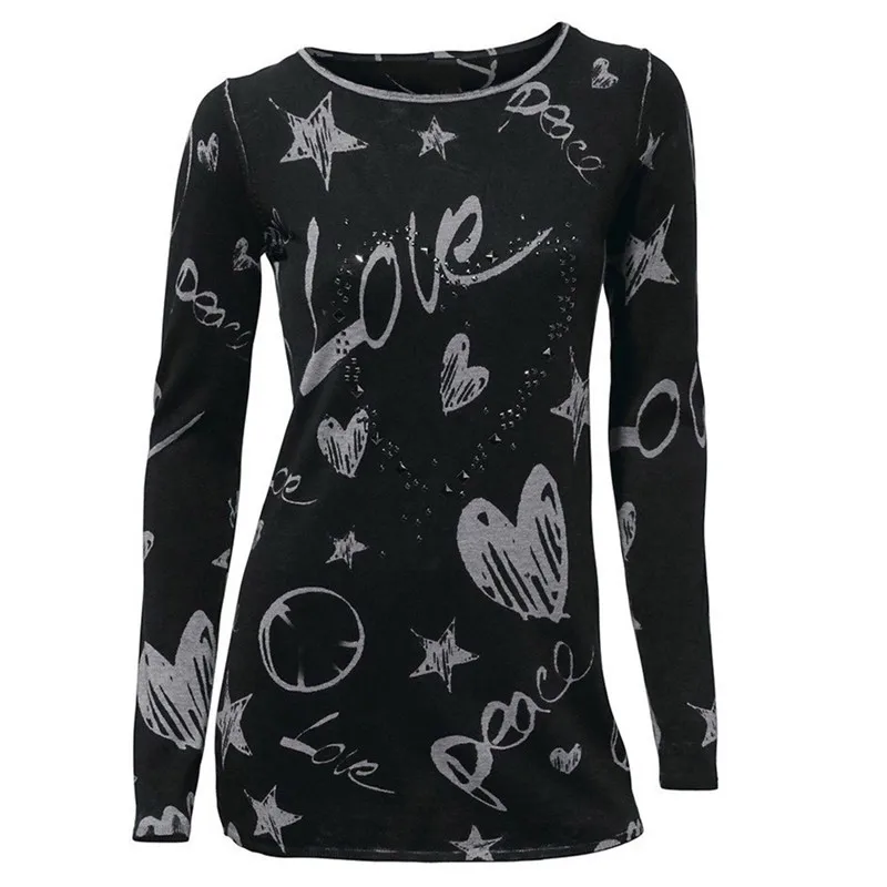 

BONJEAN Floral Print Tops Tees Ladies Fashion O-Neck Solid Tee Shirts Casual Loose Long Sleeve T-Shirt For Women BJ2052