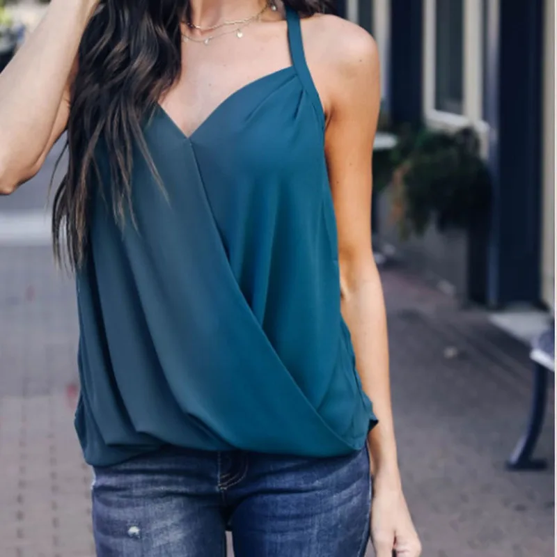 Шифоновый топ на бретелях летние женские топы 2020 новый корейский стиль без
