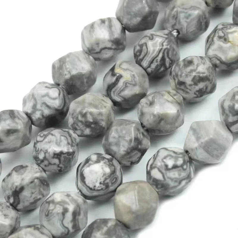 

Natural Faceted Map Jaspers Stone Round Loose Beads 15" Strand 4 6 8 10 12MM Pick Size For Jewelry Making DIY Bracelet Necklace