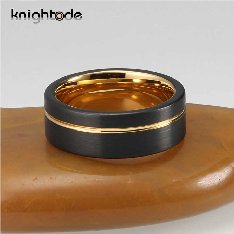 Женское мужское обручальное кольцо из вольфрама Золотое и черное покрытие с