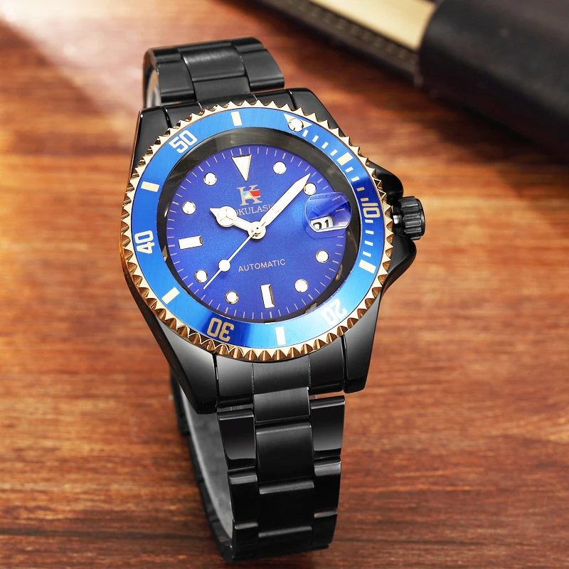 

AOKULASIC Mens Top New Fashion Luxury Brand Full Steel 3D Effect Zoom Date Display Waterproof Automatic Watch Men Sport Watch