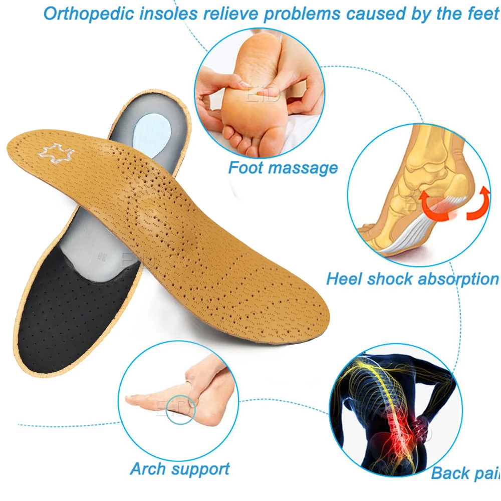 Unisex Premium Leather Orthotic insole for Flat foot Shoe Insoles High Arch Support orthopedic Pad for Correction OX Leg Health