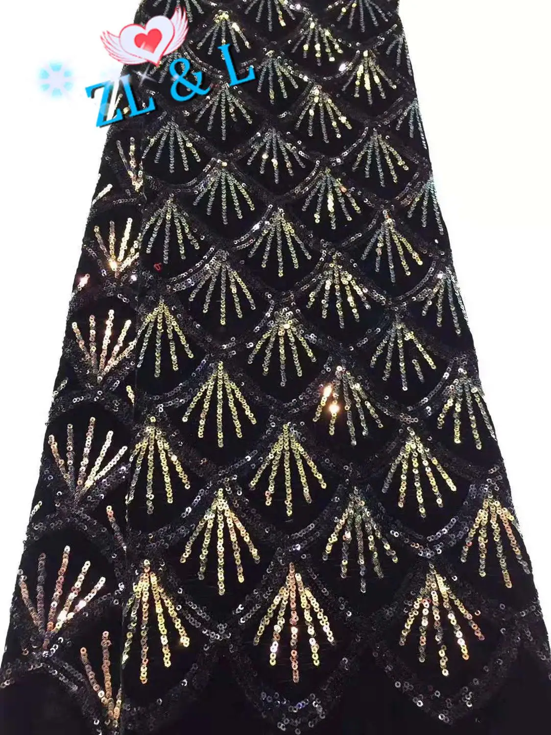 5 ярдов высококачественные блестки зубчатый африканская кружевная вышивка