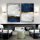 Абстрактная Золотая фольга, блочная живопись, синий плакат, печать, Современная Золотая настенная живопись для гостиной, темно-синие декоративные картины большого размера