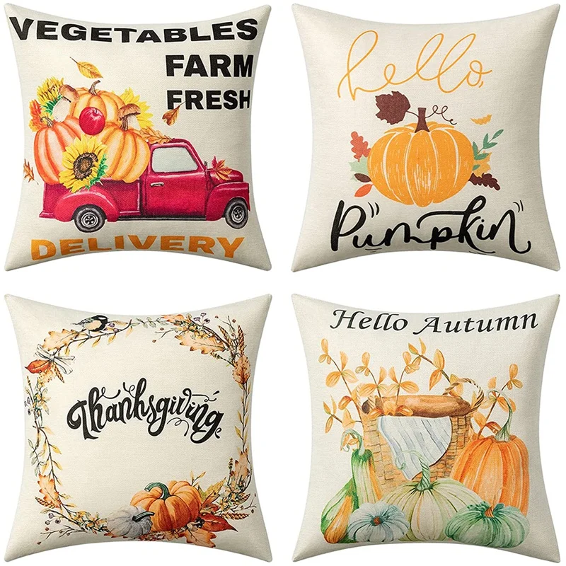 

Fall Pillow Covers 18X18 Set Of 4 Thanksgiving Farmhouse Decorative Throw Pillow Covers For Sofa Couch Fall Decorations