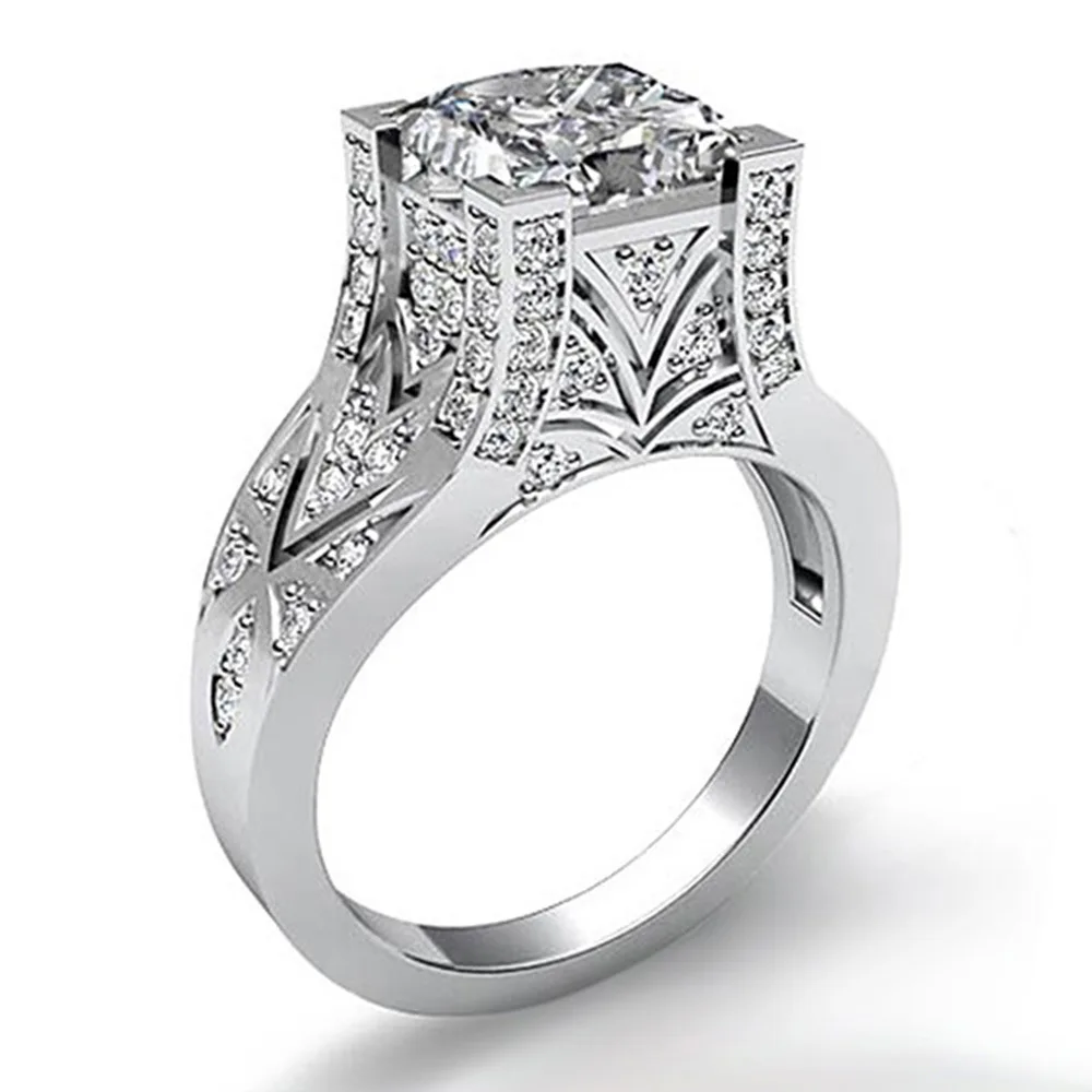 Роскошное женское мужское медное покрытие белое золото вырез циркон свадебное