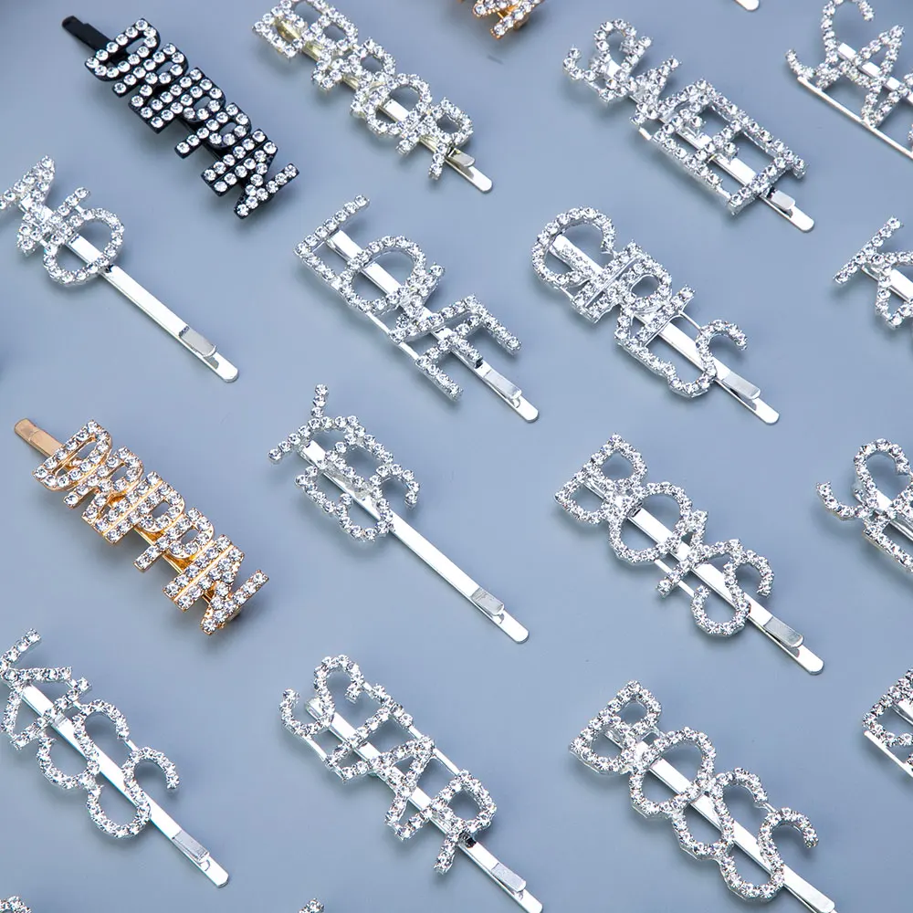 1Pc Shining Letter Hairpins Crystal Shiny Rhinestones Letters Hair Clips Women Styling Tool Hairgrip Jewelry Hair Accessories