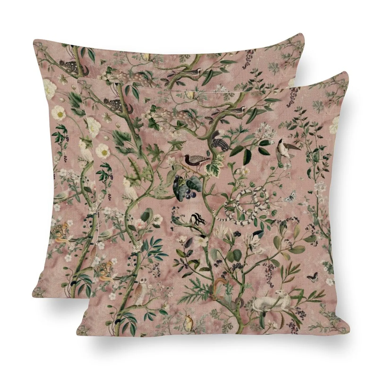 

Retro Wild Future Pink Pillowcase Flax Jungle Floral Chinoiserie Decoration Floor Pillow Bed Wholesale 45×45cm Double-sided