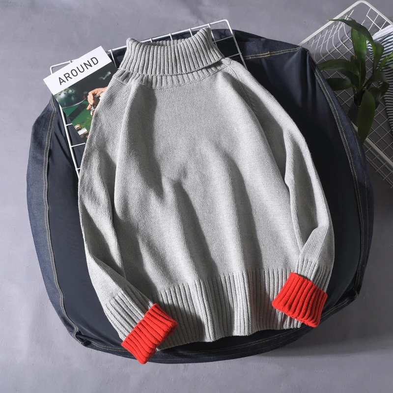 Мужская водолазка в стиле пэчворк Повседневные вязаные топы Свитера парные