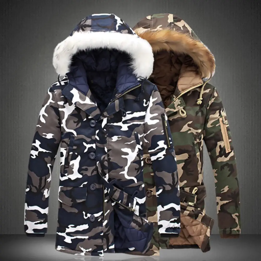 Мужская зимняя парка с капюшоном камуфляжная Толстая теплая куртка в армейском