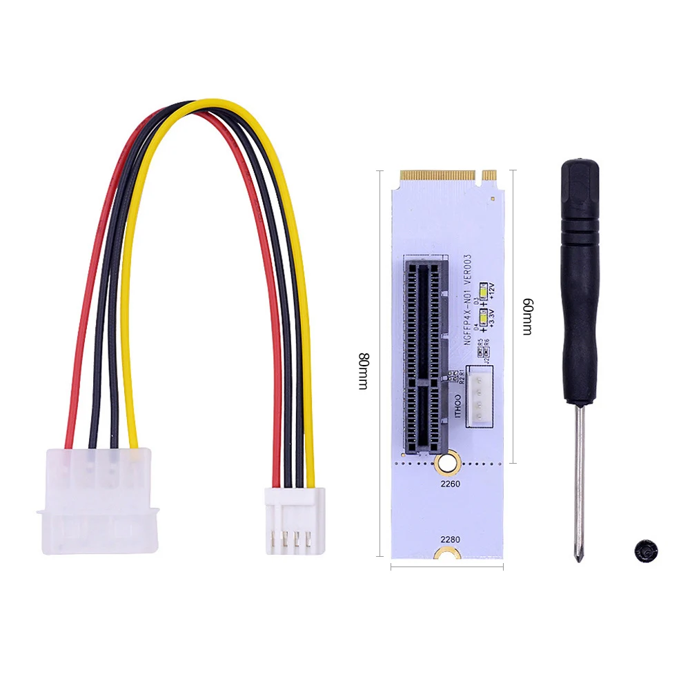 

NGFF M2 to PCI-e 4X 1X Slot Riser Card Set M2 Key M to PCIe X4 Adapter with LED Voltage Indicator for NVME for Miner Mining