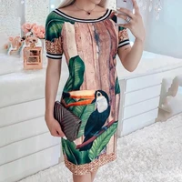 female printed dress new fashion casual personalized printed slim sexy big round neck pencil skirt