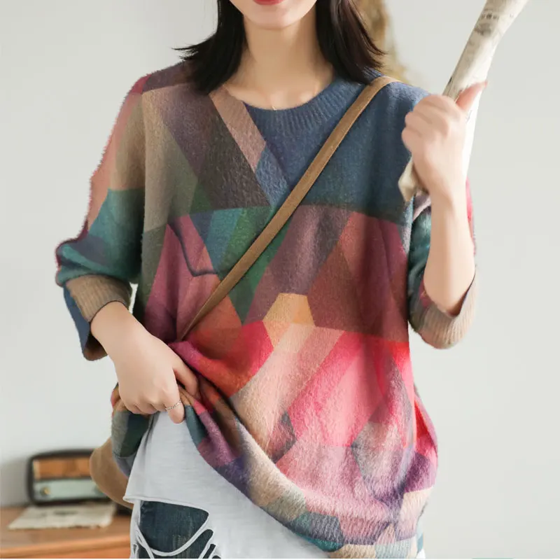 Johnature Women Pullover Sweaters Sweet Soft Cloths 2019 Autumn New Long Sleeve O-Neck Mori Girl Vintage | Женская одежда