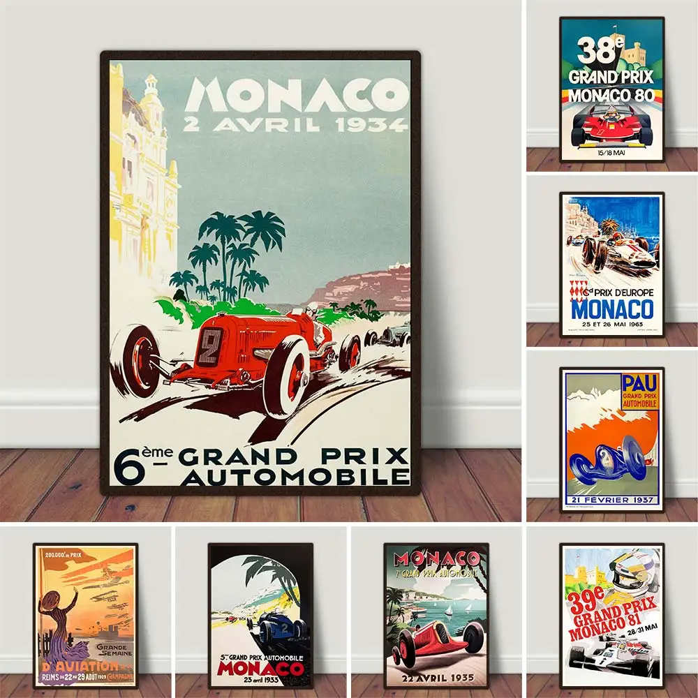 Плакат Гран-при в ретро-стиле для автогонок Спортивная Картина на холсте