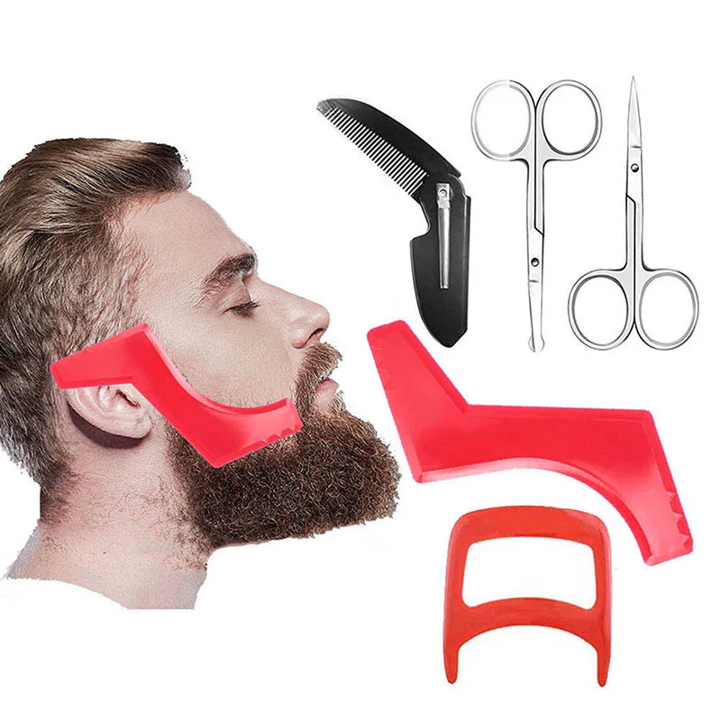 

5pc/set Haircut Kit Beard Hair Goatee Neckline Shaving Template Hair Cutting Grooming Hairline Beard Shaping Tool Barber Supplie