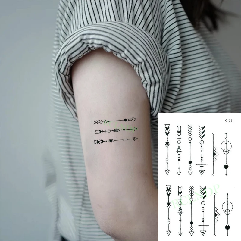 

Waterproof Temporary Tattoo Sticker Arrow Geometric Circle Element Flash Tatoo Fake Tattoos for Men Women