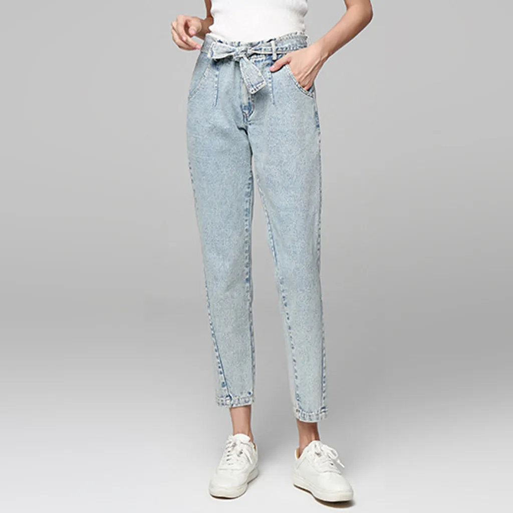 Женские потертые джинсы с карманами SAGACE повседневные однотонные брюки высокой