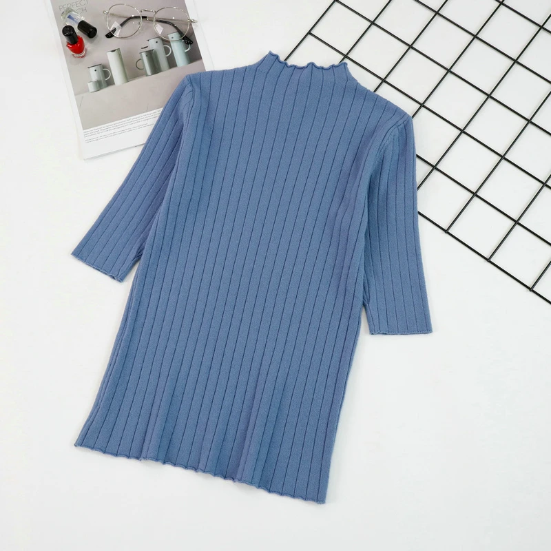 2021 women's new bottoming shirt thin section half-high collar short paragraph solid color sweater | Женская одежда