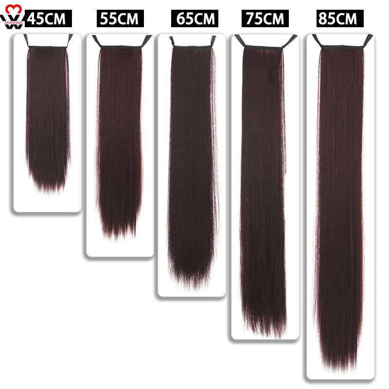 Длинные прямые накладные волосы MANWEI на клипсе хвостик с заколками для волос