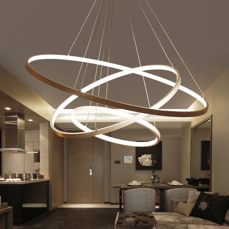 

Современные подвесные светильники, 60 см, 80 см, 100 см, для гостиной, столовой, круглые кольца, акриловый алюминиевый корпусветодиодный светоди...