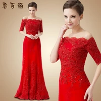 free shipping 2016 red long design lace formal dress lace plus size wedding dresses bridal gown with short sleeve lace jacket