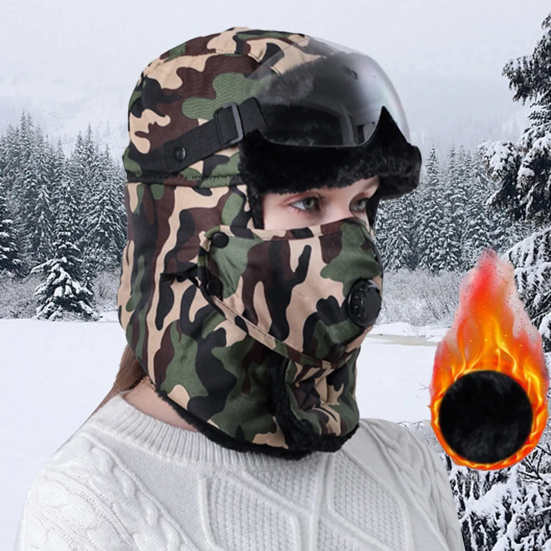 Зимняя шапка бомбер плюшевая ушанка русская с очками для мужчин и женщин Авиатор