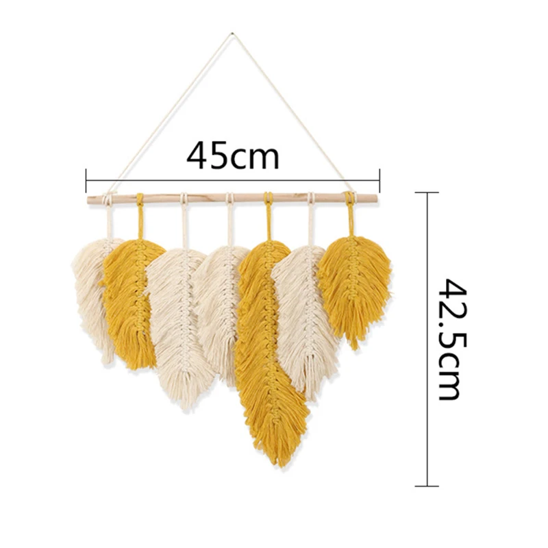 

Feather Macrame Wall Hanging Boho Chic Cotton Woven Leaf Tassels Tapestry Wall Hanging for Home Apartment Dorm Room Ornaments