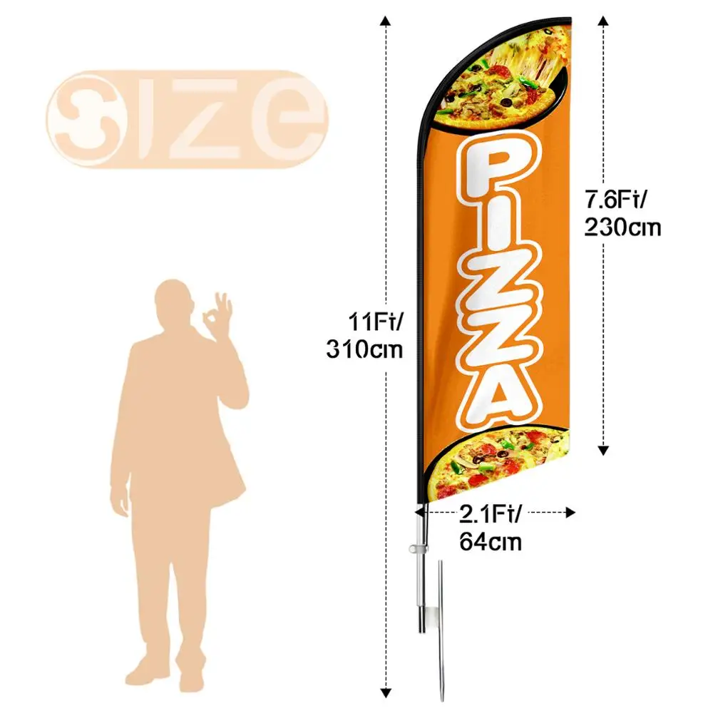 Свупер флаг и комплект с шестом Перо баннер рекламирует бизнесы Еда Пицца Хот-доги Жареный курицы на.