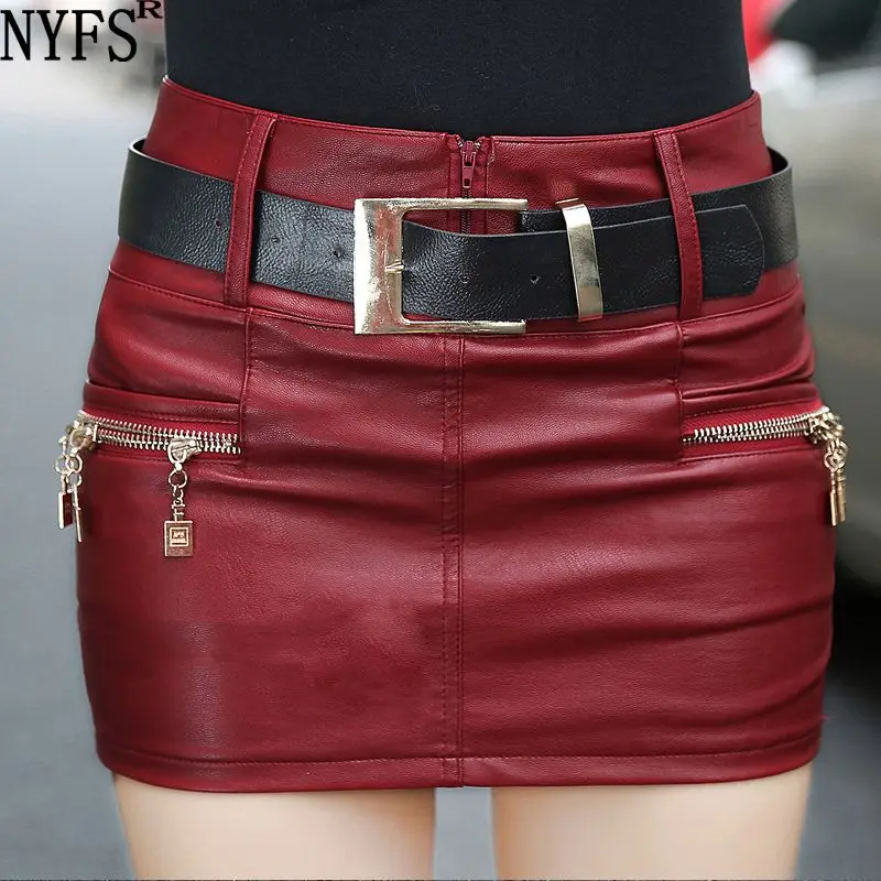 

FAKUNTN 2021 New Style Spring Autumn Winter Women black color Slim PU Leather skirt Hip faldas S-XL Size(No belt)