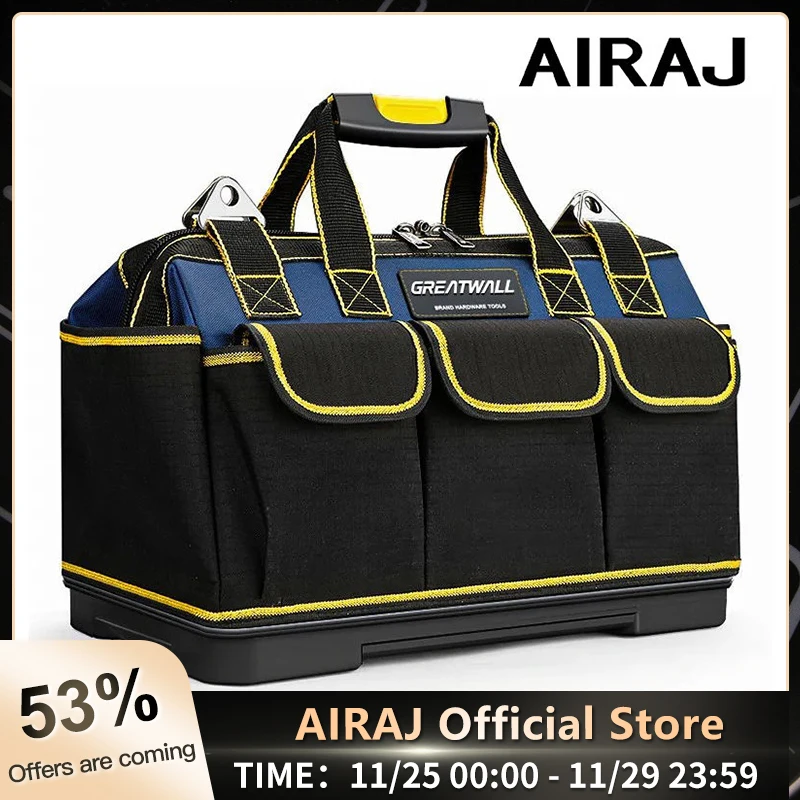 

AIRAJ 2021 Tool Bag Large Capacity Wear-Resistant Waterproof 1680D Oxford Cloth Electrician Bag 17/19/21 Inch Travel Bag