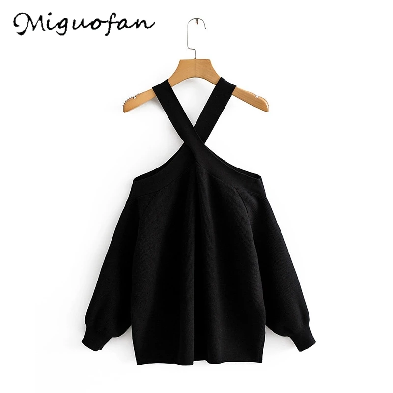 Miguofan сексуальный свитер с открытыми плечами свитера для женщин модный вязаный