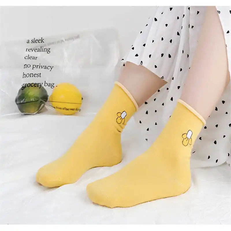 

Cartoon Fruit Pattern Embroidery Socks Women Cute Ankle High Casual Cotton Socks