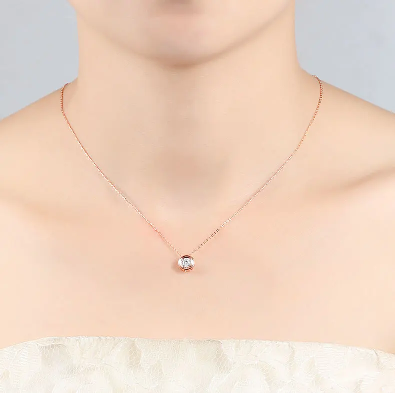 Классические со стразами, 18 K, настоящее золото, AU750, роза, фигурная подвеска, комплект колье с подвеской для женщин, подарок для девочек, вечерние ювелирные изделия высокого качества