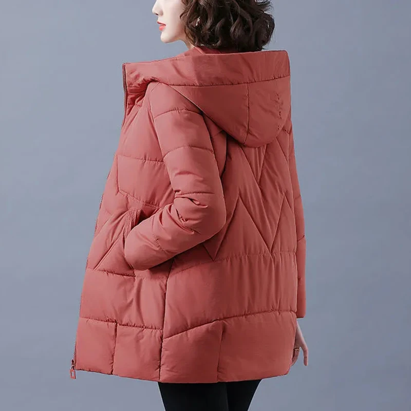 Long Hooded Parkas Winter Warm Casual Cotton Padded Parkas For Women Casual Plus Size 4XL Outwear Solid colors Loose Overcoat