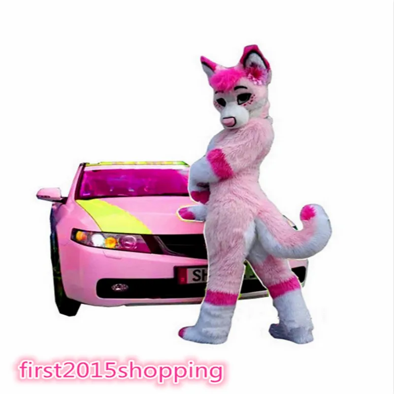 Профессиональный розовый длинный мех Хаски маскарадный костюм лиса собака для