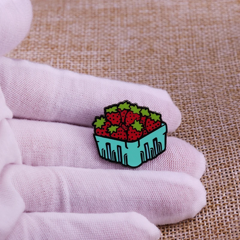 

Strawberry in box enamel pin Lovely fruit brooch