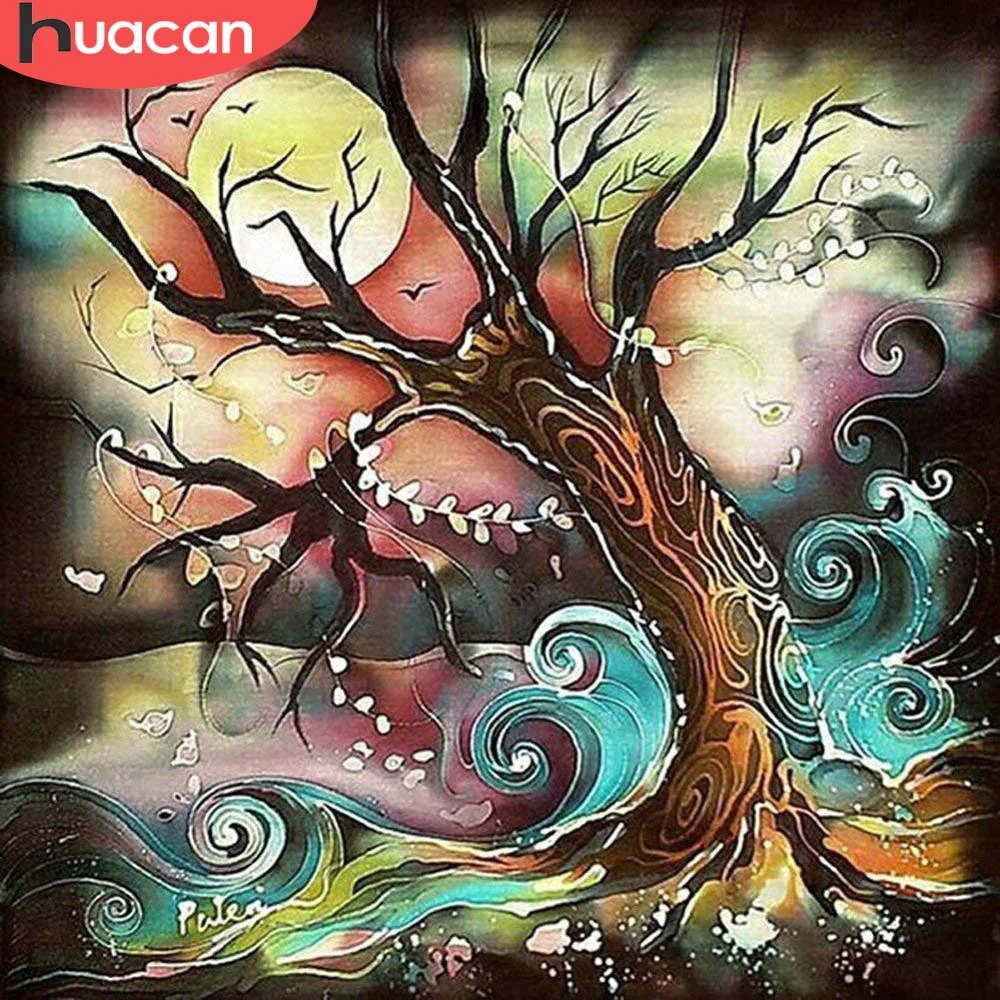 

HUACAN Diamond Painting Tree Abstract DIY Diamond Embroidery Full Square Round Mosaic Rhinestone Cross Stitch Scenery Wall Art