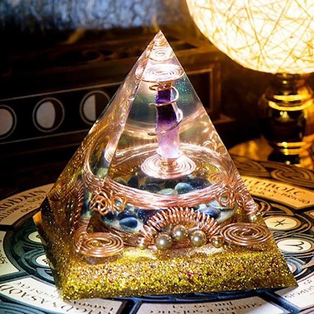 High Frequency Reiki Divination Tarot Orgone Pyramid Natural Amethyst Orgonite | Copper Coil Matrix Block EMF Radiation