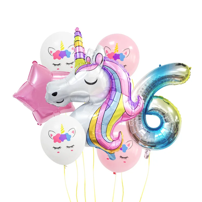 

7pcs Rainbow Unicorn Balloon 32 inch Number Foil Balloons 1st Kids Unicorn Theme Birthday Party Decorations Baby Shower Globos