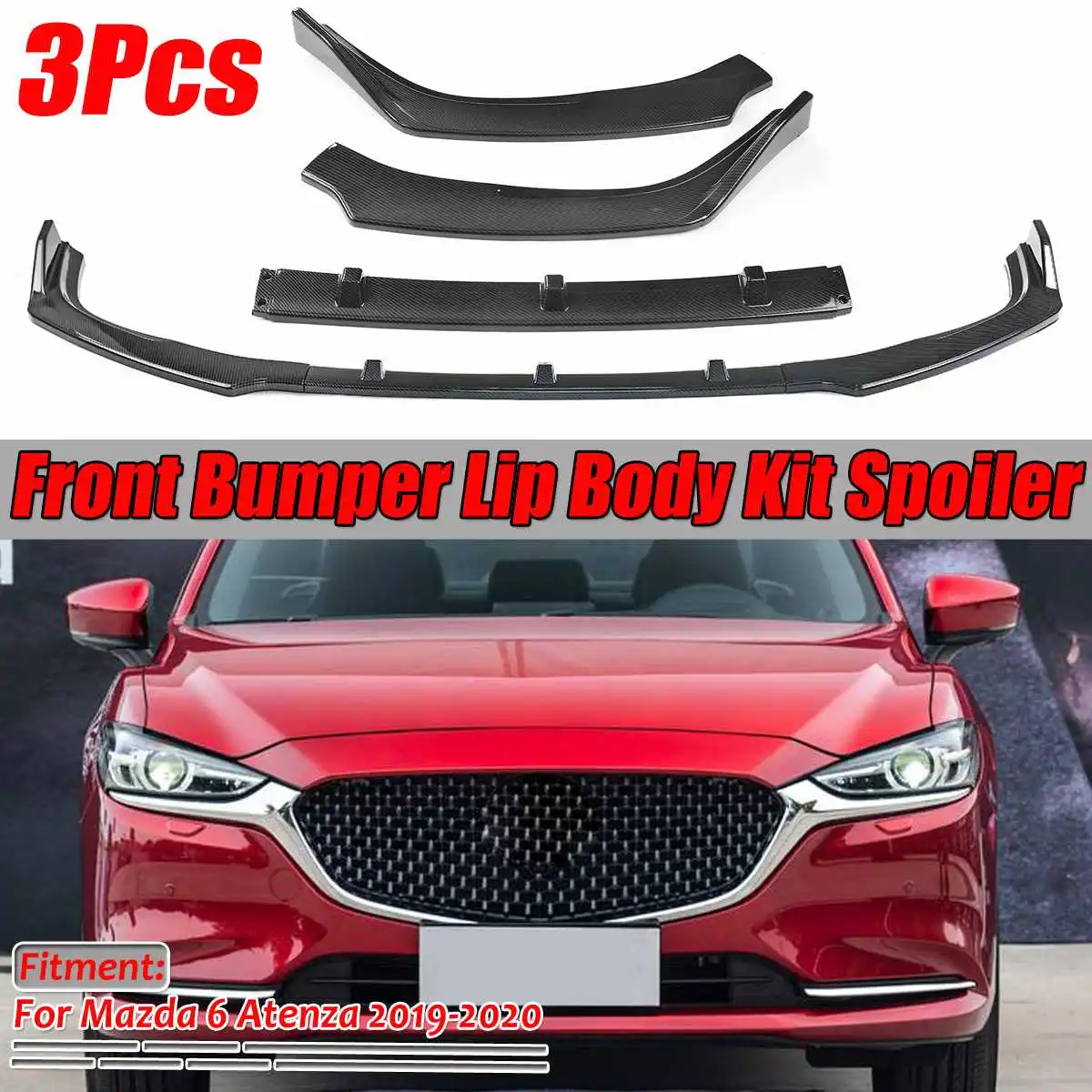 3PCS Car Front Bumper Splitter Lip Diffuser Deflector Body Kit Bumper Spoiler Protector Guard For Mazda 6 Atenza 2019 2020