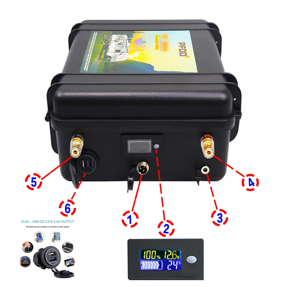 Аккумуляторная литиевая батарея 12 В Lifepo4 300 Ач с BMS PD для кемпинга на открытом