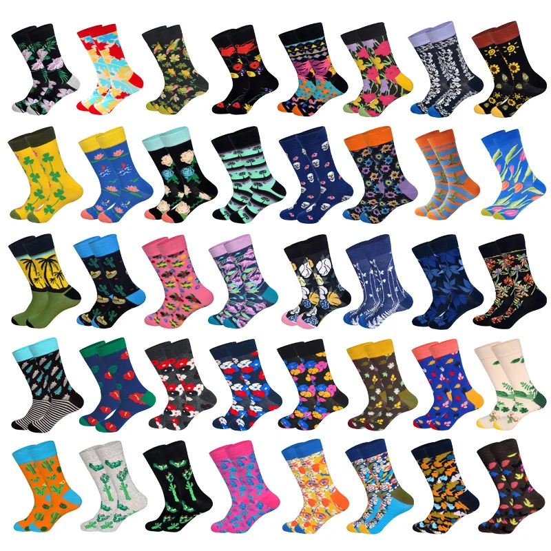 Носки LIONZONE мужские хлопковые смешные короткие носки Мультяшные с цветами