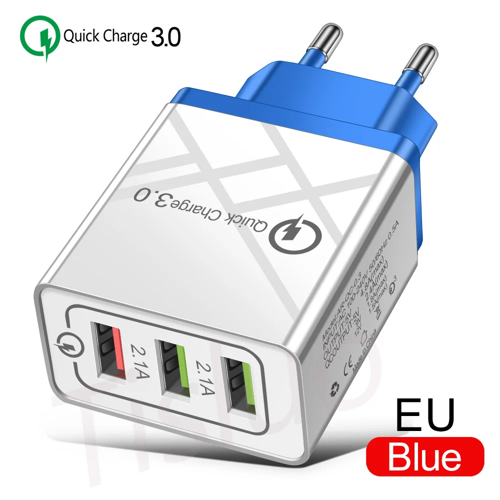 24 Вт Быстрая зарядка 3,0 USB зарядное устройство быстрое зарядное устройство QC3.0 для iPhone X 7 Xiaomi Huwei p10 samsung A50 планшет настенное зарядное устройство разъем-адаптер - Тип штекера: EU blue