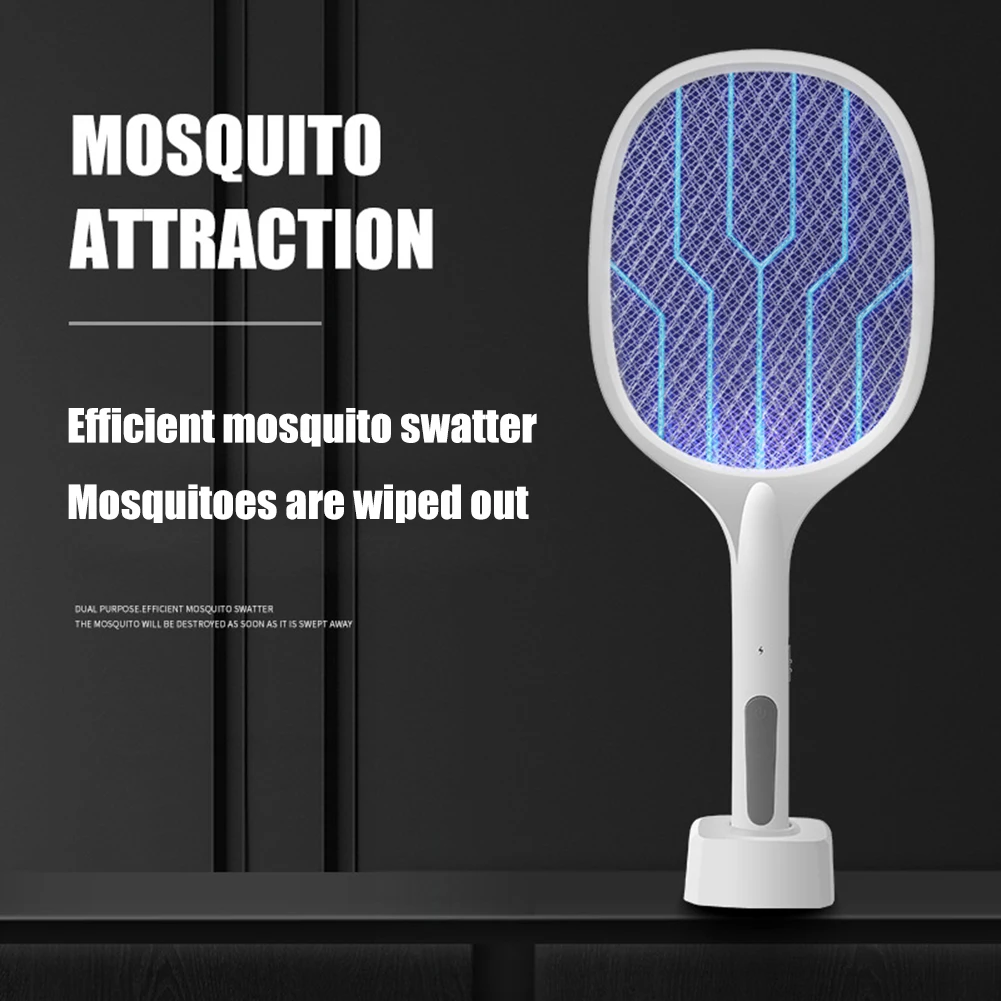 

2 in 1 Electric Mosquito Swatter 2 Modes 2000mAh USB Fly Bug Zapper Racket Kill Racket Portable Mosquitos Killer Pest Control